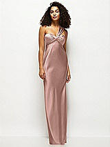 Front View Thumbnail - Neu Nude Satin Twist Bandeau One-Shoulder Bias Maxi Dress