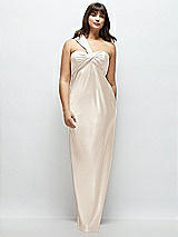 Alt View 1 Thumbnail - Oat Satin Twist Bandeau One-Shoulder Bias Maxi Dress