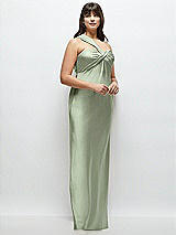 Alt View 2 Thumbnail - Sage Satin Twist Bandeau One-Shoulder Bias Maxi Dress