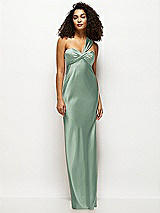 Front View Thumbnail - Seagrass Satin Twist Bandeau One-Shoulder Bias Maxi Dress