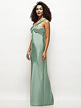 Side View Thumbnail - Seagrass Satin Twist Bandeau One-Shoulder Bias Maxi Dress