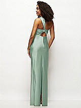 Rear View Thumbnail - Seagrass Satin Twist Bandeau One-Shoulder Bias Maxi Dress