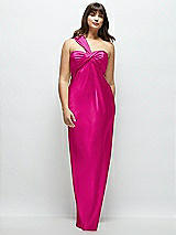 Alt View 1 Thumbnail - Think Pink Satin Twist Bandeau One-Shoulder Bias Maxi Dress