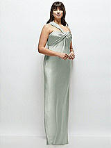 Alt View 2 Thumbnail - Willow Green Satin Twist Bandeau One-Shoulder Bias Maxi Dress