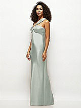 Side View Thumbnail - Willow Green Satin Twist Bandeau One-Shoulder Bias Maxi Dress