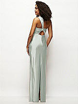 Rear View Thumbnail - Willow Green Satin Twist Bandeau One-Shoulder Bias Maxi Dress