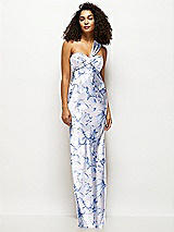 Alt View 1 Thumbnail - Magnolia Sky Floral Satin Twist Bandeau One-Shoulder Bias Maxi Dress