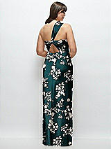 Alt View 3 Thumbnail - Vintage Primrose Evergreen Floral Satin Twist Bandeau One-Shoulder Bias Maxi Dress