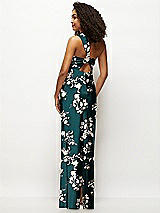 Rear View Thumbnail - Vintage Primrose Evergreen Floral Satin Twist Bandeau One-Shoulder Bias Maxi Dress