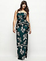 Alt View 1 Thumbnail - Vintage Primrose Evergreen Strapless Draped Skirt Floral Satin Maxi Dress with Cascade Ruffle