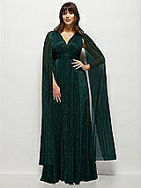 Alt View 1 Thumbnail - Metallic Evergreen Streamer Sleeve Pleated Metallic Maxi Dress with Full Skirt