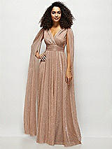 Alt View 1 Thumbnail - Metallic Sienna Streamer Sleeve Pleated Metallic Maxi Dress with Full Skirt