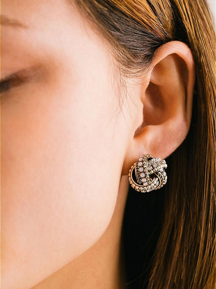 Back View - White Crystal Knot Stud Earrings