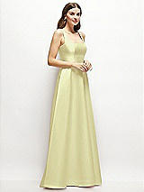 Side View Thumbnail - Butter Yellow Square-Neck Satin Maxi Dress with Full Skirt