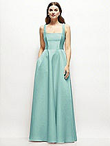 Front View Thumbnail - Coastal Square-Neck Satin Maxi Dress with Full Skirt