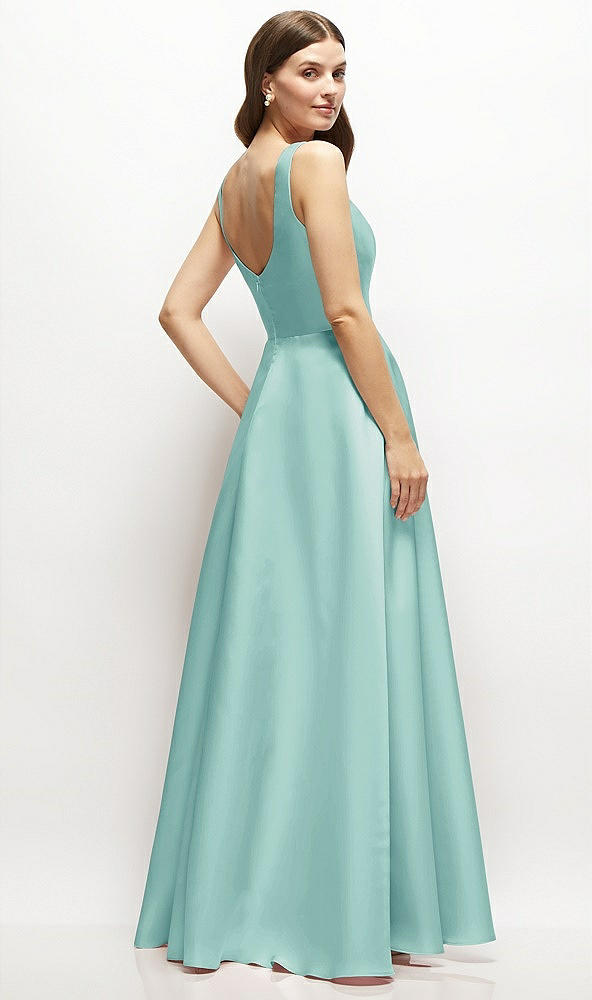 Back View - Coastal Square-Neck Satin Maxi Dress with Full Skirt