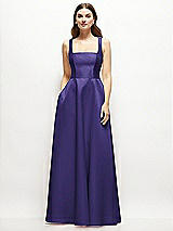 Front View Thumbnail - Grape Square-Neck Satin Maxi Dress with Full Skirt