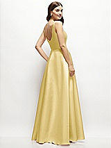 Rear View Thumbnail - Maize Square-Neck Satin Maxi Dress with Full Skirt