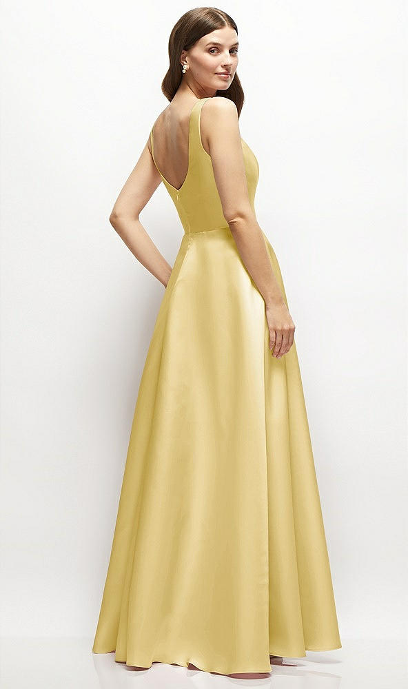 Back View - Maize Square-Neck Satin Maxi Dress with Full Skirt