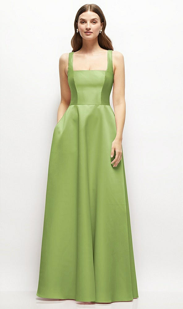 Front View - Mojito Square-Neck Satin Maxi Dress with Full Skirt