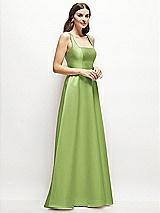 Side View Thumbnail - Mojito Square-Neck Satin Maxi Dress with Full Skirt