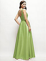 Rear View Thumbnail - Mojito Square-Neck Satin Maxi Dress with Full Skirt