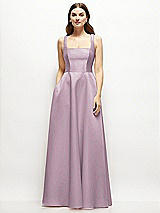 Front View Thumbnail - Suede Rose Square-Neck Satin Maxi Dress with Full Skirt