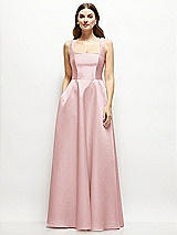 Front View Thumbnail - Ballet Pink Square-Neck Satin Maxi Dress with Full Skirt