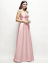 Side View Thumbnail - Ballet Pink Square-Neck Satin Maxi Dress with Full Skirt