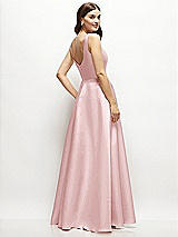 Rear View Thumbnail - Ballet Pink Square-Neck Satin Maxi Dress with Full Skirt