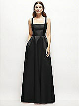 Front View Thumbnail - Black Square-Neck Satin Maxi Dress with Full Skirt