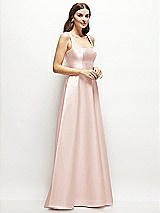 Side View Thumbnail - Blush Square-Neck Satin Maxi Dress with Full Skirt