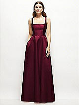 Front View Thumbnail - Cabernet Square-Neck Satin Maxi Dress with Full Skirt