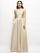 Front View Thumbnail - Champagne Square-Neck Satin Maxi Dress with Full Skirt