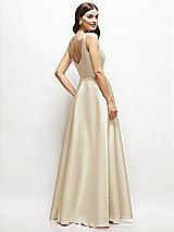 Rear View Thumbnail - Champagne Square-Neck Satin Maxi Dress with Full Skirt