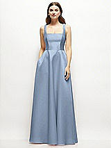 Front View Thumbnail - Cloudy Square-Neck Satin Maxi Dress with Full Skirt