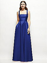 Front View Thumbnail - Cobalt Blue Square-Neck Satin Maxi Dress with Full Skirt