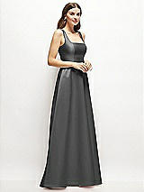 Side View Thumbnail - Gunmetal Square-Neck Satin Maxi Dress with Full Skirt