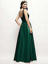 Rear View Thumbnail - Hunter Green Square-Neck Satin Maxi Dress with Full Skirt