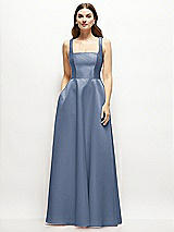 Front View Thumbnail - Larkspur Blue Square-Neck Satin Maxi Dress with Full Skirt