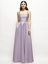 Front View Thumbnail - Lilac Haze Square-Neck Satin Maxi Dress with Full Skirt