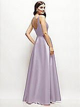 Rear View Thumbnail - Lilac Haze Square-Neck Satin Maxi Dress with Full Skirt