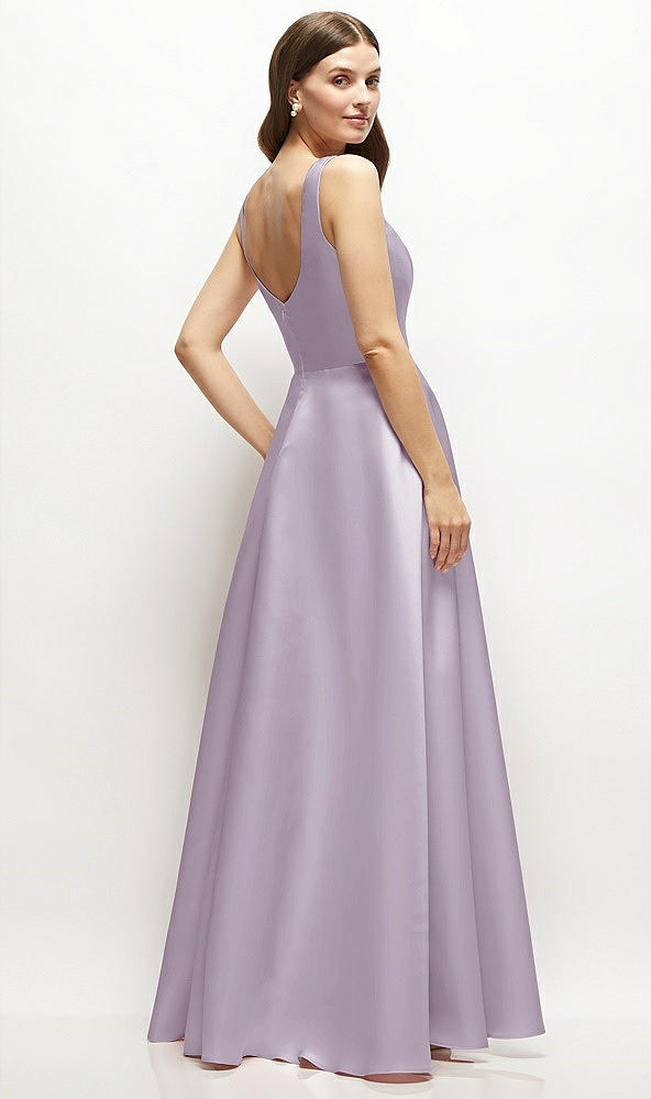 Back View - Lilac Haze Square-Neck Satin Maxi Dress with Full Skirt