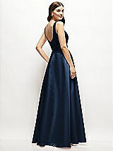 Rear View Thumbnail - Midnight Navy Square-Neck Satin Maxi Dress with Full Skirt