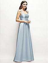 Side View Thumbnail - Mist Square-Neck Satin Maxi Dress with Full Skirt