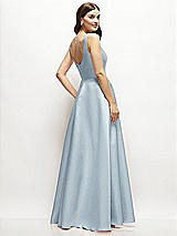 Rear View Thumbnail - Mist Square-Neck Satin Maxi Dress with Full Skirt