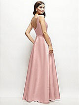 Rear View Thumbnail - Rose - PANTONE Rose Quartz Square-Neck Satin Maxi Dress with Full Skirt