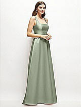 Side View Thumbnail - Sage Square-Neck Satin Maxi Dress with Full Skirt