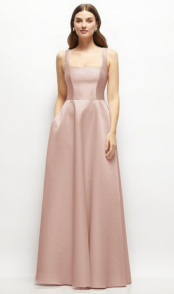 Front View - Toasted Sugar Square-Neck Satin Maxi Dress with Full Skirt