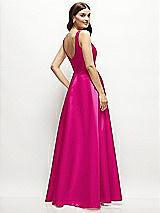 Rear View Thumbnail - Think Pink Square-Neck Satin Maxi Dress with Full Skirt